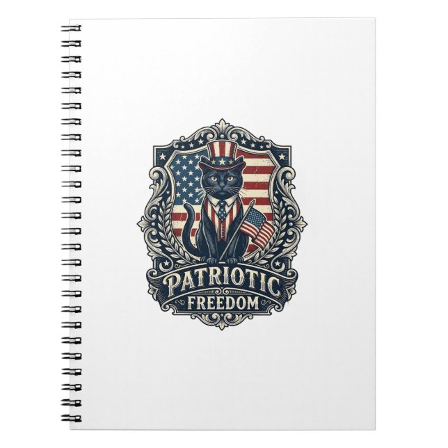 Patriotic Black Cat Vector Graphic Tee (2)_1 Notebook (Front)