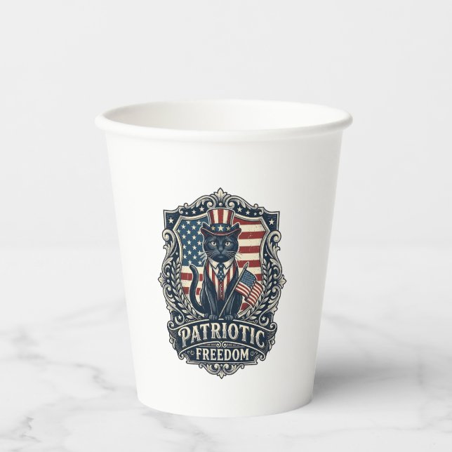 Patriotic Black Cat Vector Graphic Tee (2)_1 Paper Cups (Front)