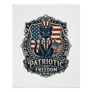 Patriotic Black Cat Vector Graphic Tee (2)_1 Poster
