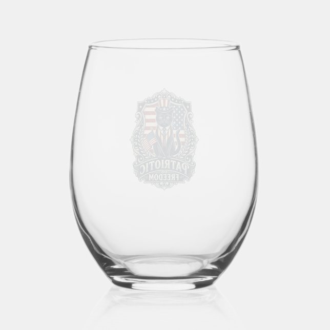 Patriotic Black Cat Vector Graphic Tee (2)_1 Stemless Wine Glass (Front)