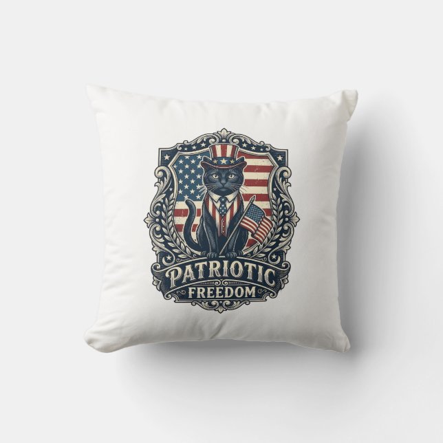 Patriotic Black Cat Vector Graphic Tee (2)_1 Throw Pillow (Front)