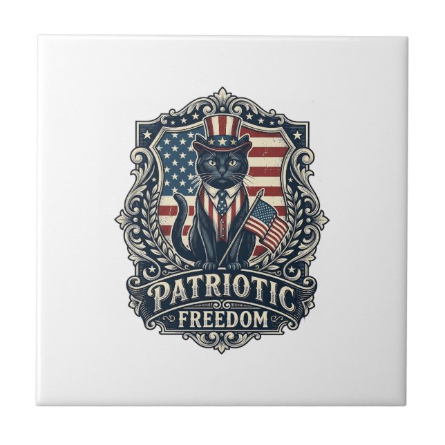 Patriotic Black Cat Vector Graphic Tee (2)_1 Tile (Front)