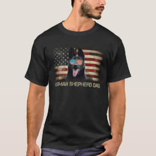 Patriotic Black German Shepherd Dad Flag USA Dog T-Shirt