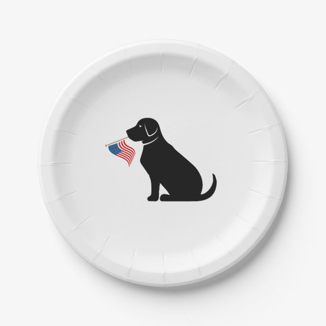 Patriotic Black Lab Dog Silhouette American Flag  Paper Plate (Front)