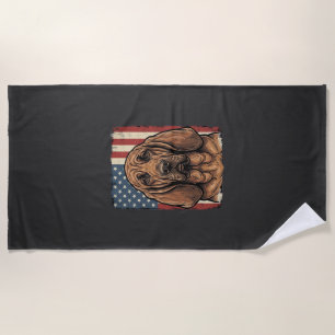 Patriotic Bloodhound Dog American Flag Art_1 Beach Towel