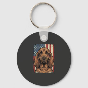 Patriotic Bloodhound Dog American Flag Art_1 Keychain
