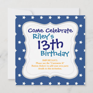 Patriotic Blue and White Stars Freedom Invitation