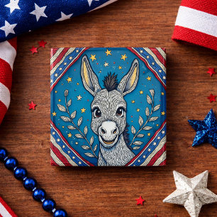Patriotic Blue Donkey Illustration 2 Inch Square Button