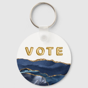 Patriotic Blue Gold Agate Vote Keychain