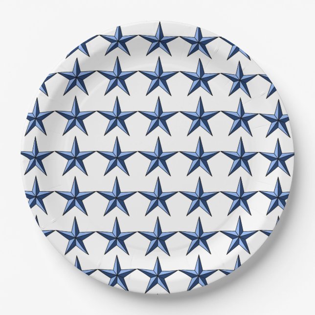 Patriotic Blue Stars on White Field Paper Plate (Front)