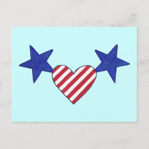 Patriotic Blue Stars Red and White Stripes Heart Postcard