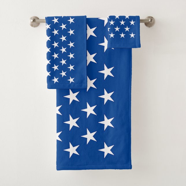 Patriotic Blue with 50 White Stars US Flag Bath Towel Set (Insitu)