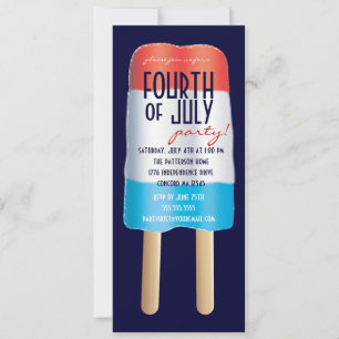 Patriotic Bombpop Red White Blue 4th of July Party Invitation