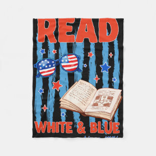 Patriotic Bookish 4th Of July Read White Blue Sinc Fleece Blanket