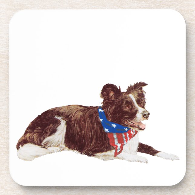 Patriotic Border Collies Coaster (Front)