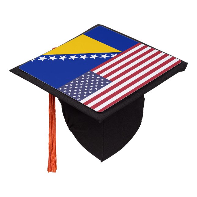 Patriotic Bosnia Herzegovina & USA Flag Graduation Cap Topper (Angled)