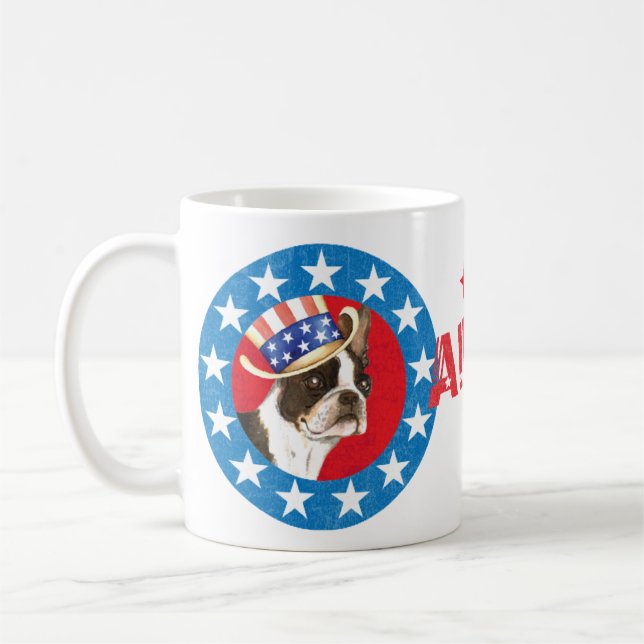 Patriotic Boston Terrier Coffee Mug (Left)