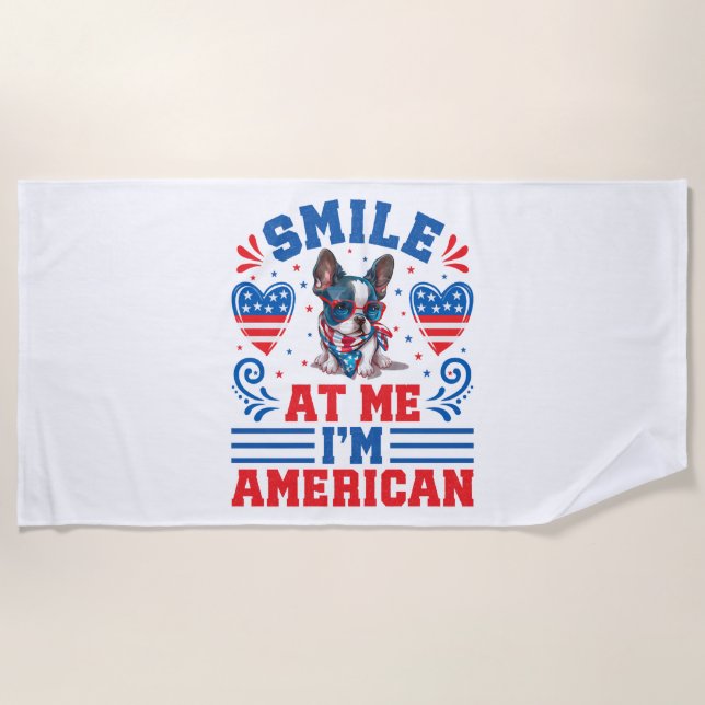 Patriotic Boston Terrier Dog for 4th Of July Beach Towel (Front)