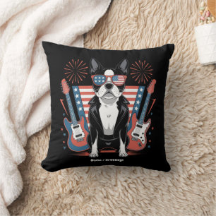 Patriotic Boston Terrier Dog Lover Design USA Flag Throw Pillow