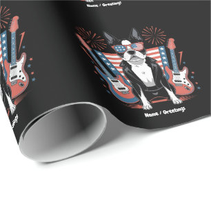 Patriotic Boston Terrier Dog Lover Design USA Flag Wrapping Paper
