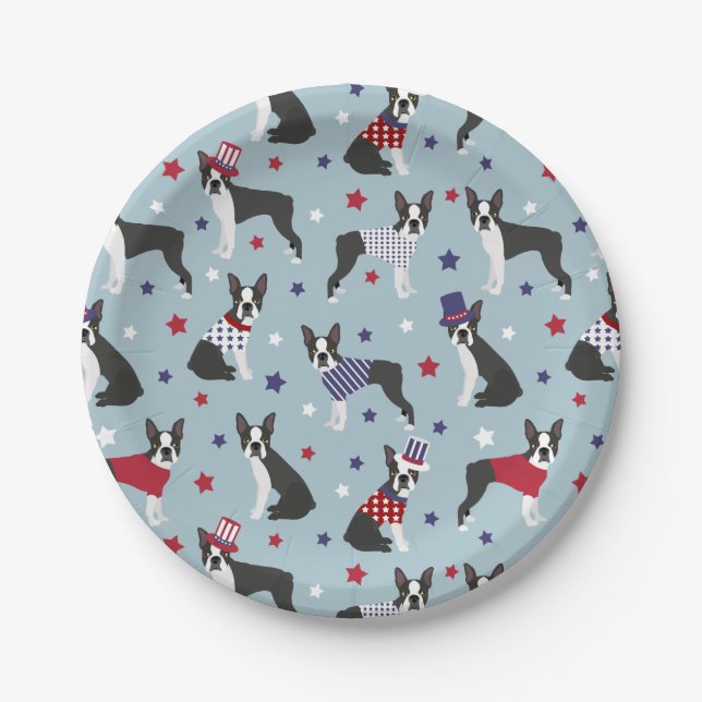 Patriotic Boston Terrier Dog Paper Plate (Front)