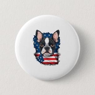 Patriotic Boston Terrier Dog Puppy American Flag 4 2 Inch Round Button