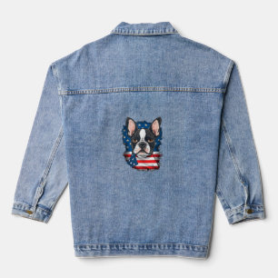 Patriotic Boston Terrier Dog Puppy American Flag 4 Denim Jacket
