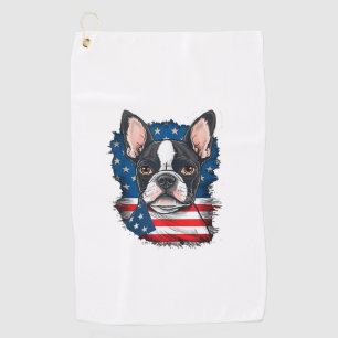 Patriotic Boston Terrier Dog Puppy American Flag 4 Golf Towel