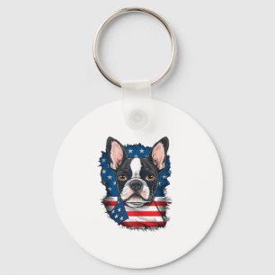 Patriotic Boston Terrier Dog Puppy American Flag 4 Keychain