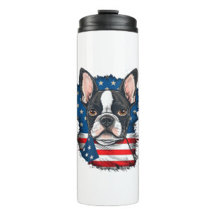 Patriotic Boston Terrier Dog Puppy American Flag 4 Thermal Tumbler