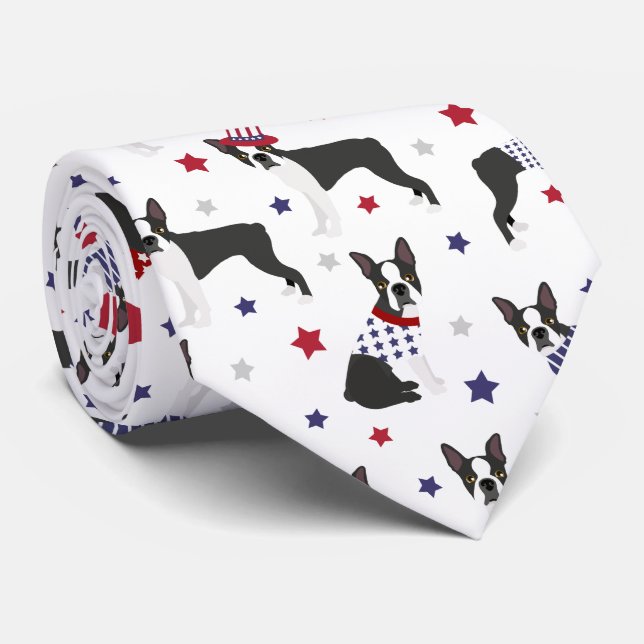 Patriotic Boston Terrier Dog Tie (Rolled)