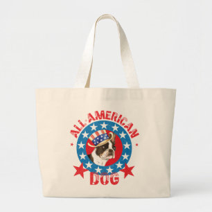 Patriotic Boston Terrier Large Tote Bag