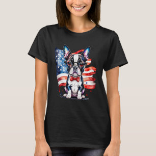 Patriotic Boston Terrier Puppy American Flag USA 2 T-Shirt