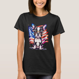 Patriotic Boston Terrier Puppy American Flag USA T-Shirt