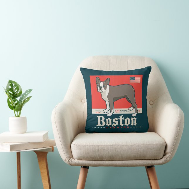 Patriotic | Boston Terrier Throw Pillow (Chair)