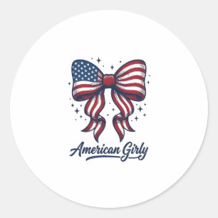 Patriotic Bow American Girly Vintage Shirt Design_ Classic Round Sticker