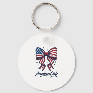 Patriotic Bow American Girly Vintage Shirt Design_ Keychain