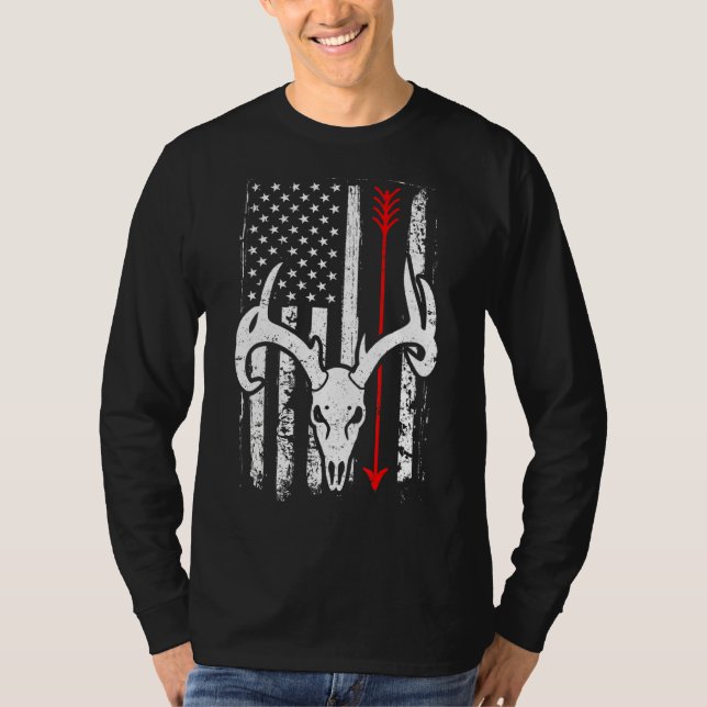 Patriotic Bowhunting Bow Hunter Deer Hunting Ameri T-Shirt (Front)