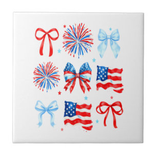 Patriotic Bows And Flags Fourth Of July Tile