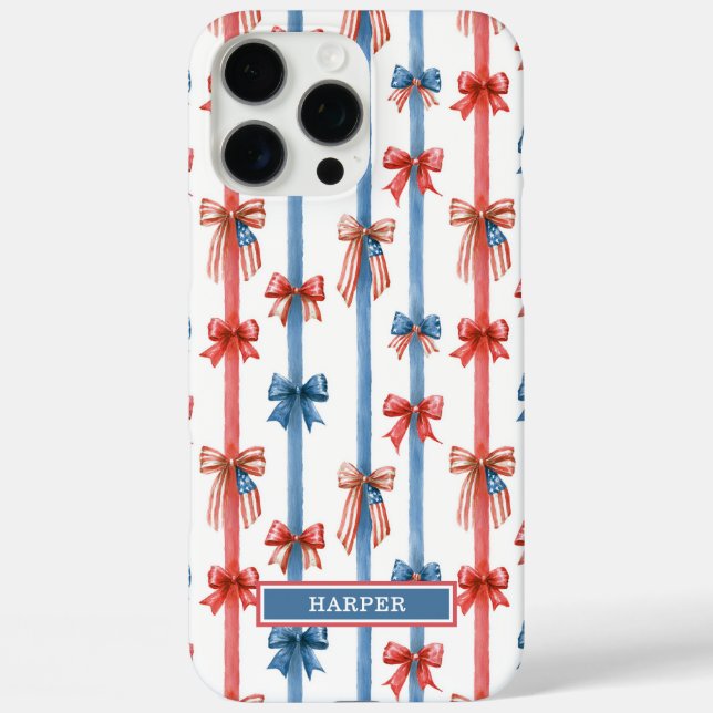 Patriotic Bows and Stripes Monogrammed Case-Mate iPhone Case (Back)