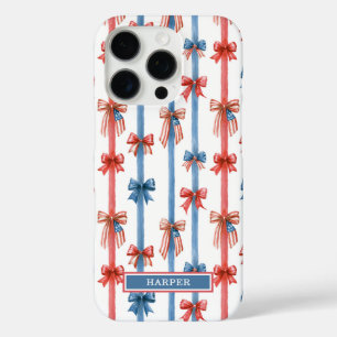 Patriotic Bows and Stripes Monogrammed iPhone 16 Pro Case