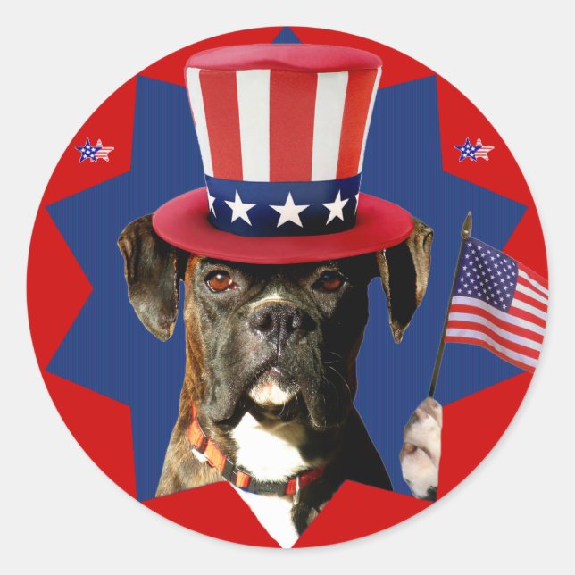 Patriotic Boxer Dog Stickers (Front)