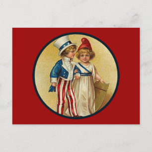 Patriotic_Boy and Girl_Postcard Postcard