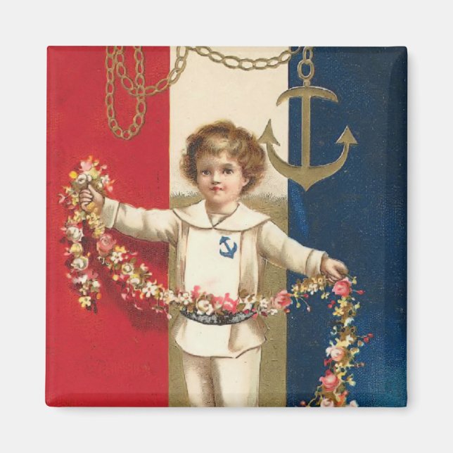 Patriotic Boy Square Magnet (Front)