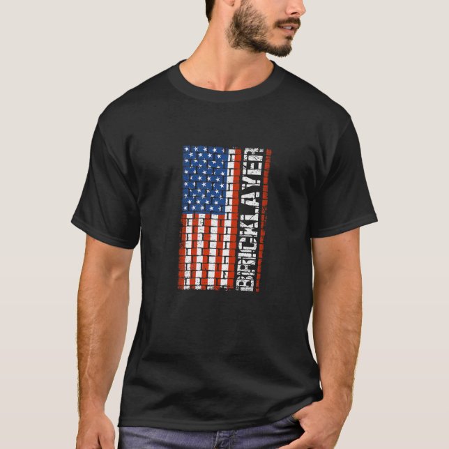 Patriotic Bricklayer Flag Us Citizen Construction  T-Shirt (Front)