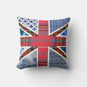 Patriotic British Flag made of fabric patterns Throw Pillow