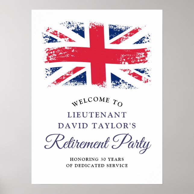 Patriotic British Flag Retirement Party Welcome Poster (Front)