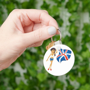 Patriotic British Woman Stylized UK Flag Keychain
