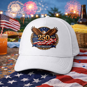 Patriotic Bronze 250th Anniversary Emblem Trucker Hat