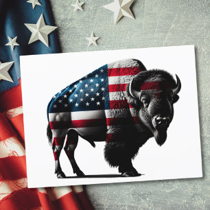 Patriotic Buffalo American Flag Postcard